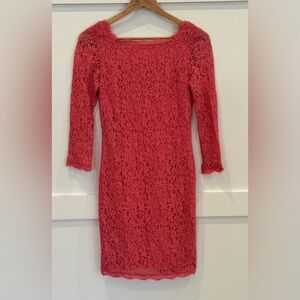 Adrianna Papell Vibrant Coral Lace 3/4 Sleeve Dress Size 2
